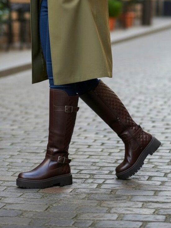 Suedi Shoes - Awesome Suedi Dark Brown Knee High Platform Lug Sole Moto Boot Size 8 NWB